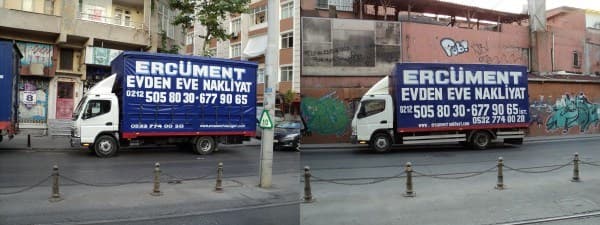 Ercüment Evden Eve Nakliyat yazılı 6 teker orta boy kapalı kasa kamyonlar
