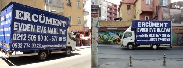 Ercüment Evden Eve Nakliyat yazılı kapalı kasa kamyonetler